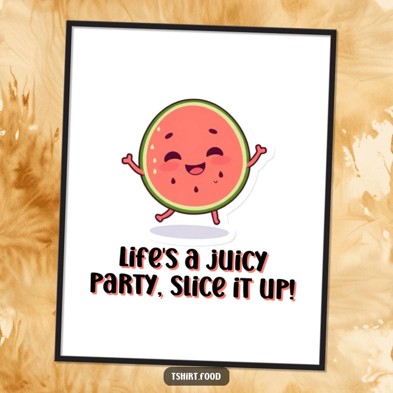 Funny Free Printable Wall Art: A slice of watermelon dancing with a goofy grin, bringing quirky fruit art to any room.