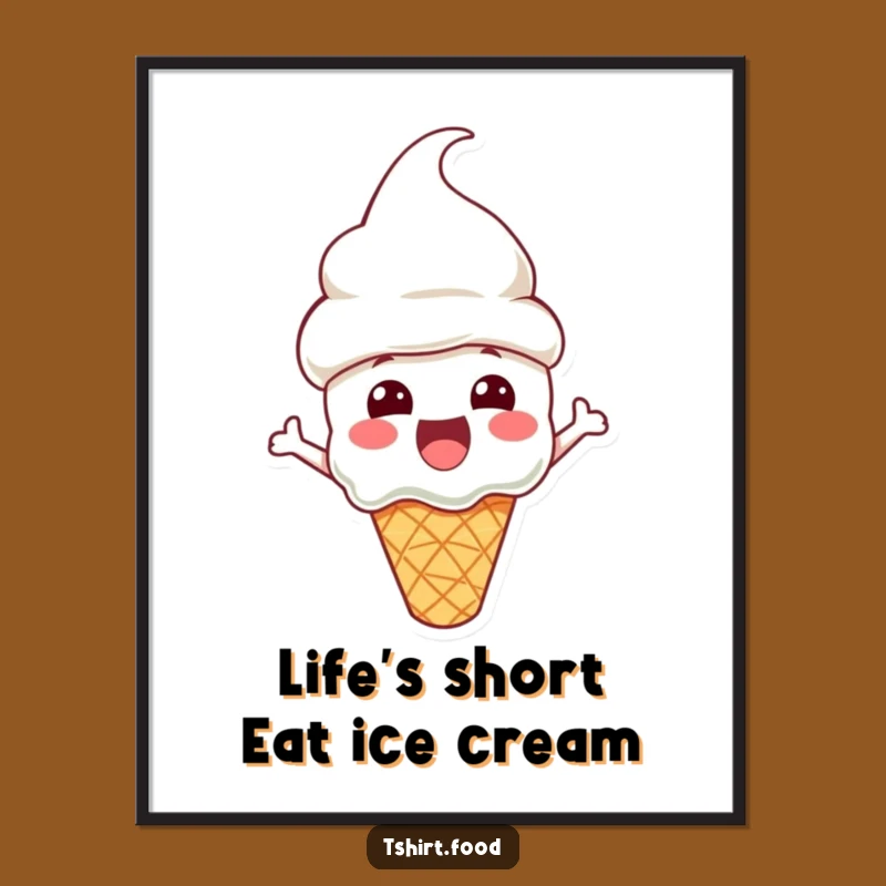 Free Printable Wall Art: Excited Ice Cream, Cone Hat Decor, Funny Downloadable Art