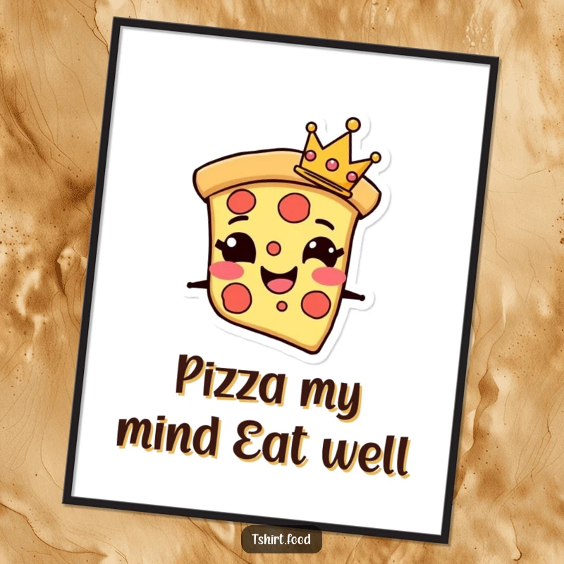 Funny Free Printable Wall Art: A grinning pizza slice character wearing a tiny crown, adding a whimsical and regal touch to decor.