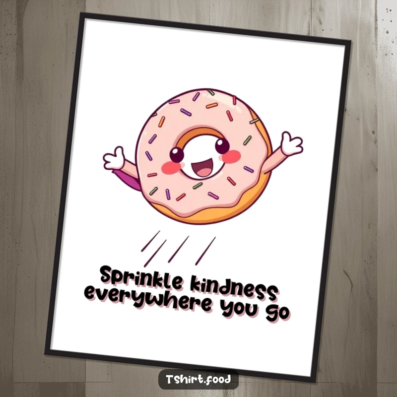 Funny Free Printable Wall Art: A cheerful donut with sprinkles dramatically lands in a superhero pose, ready for action.
