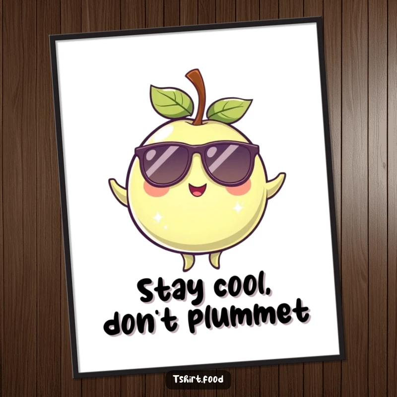 Funny Free Printable Wall Art: A winking plum character wearing sunglasses and balancing, exuding cool confidence.