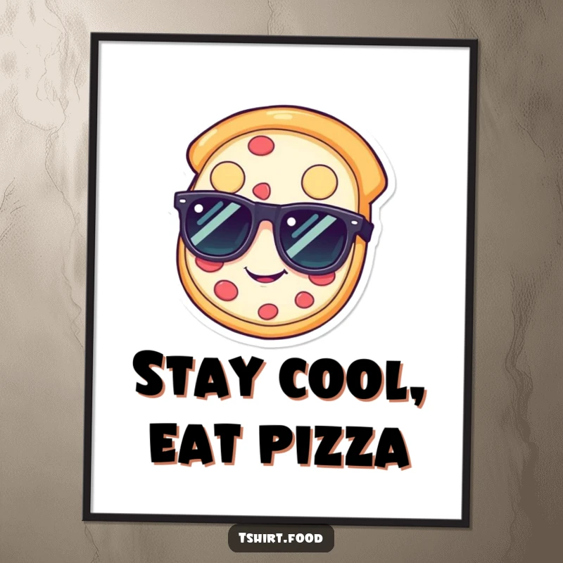 Funny Free Printable Wall Art of a happy pizza slice wearing sunglasses, bringing a cool, retro vibe and a touch of humor to any room.