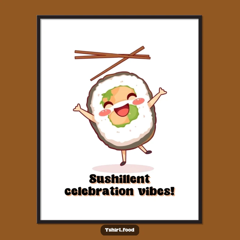 Funny Free Printable Wall Art: Sushi Roll Cartwheel, Downloadable Whimsical Decor