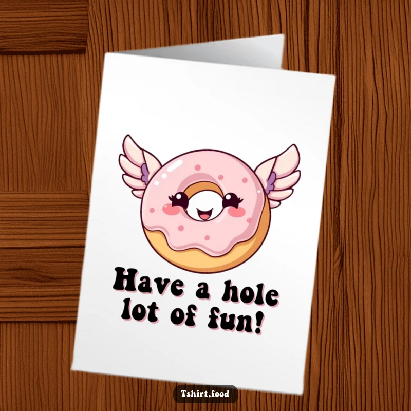 Funny Free Printable Birthday Card: A cheerful donut with angelic wings soaring joyfully through a bright sky.