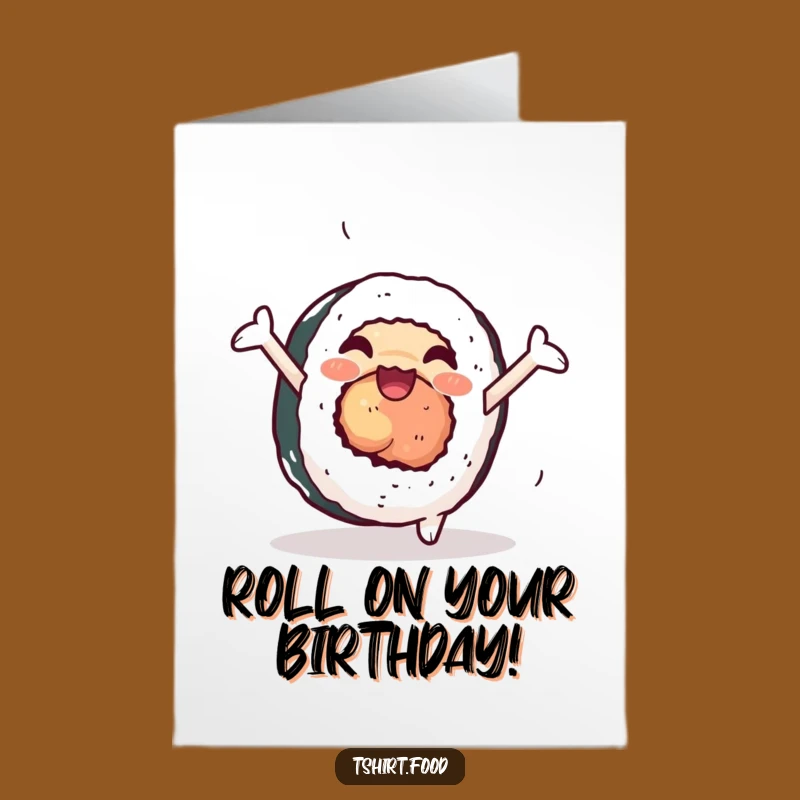 Free Printable Birthday Card: Sushi Cartwheel Celebration, Whimsical Downloadable for a Rollicking Good Time