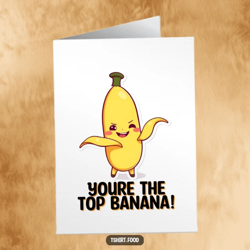 Free Printable Congratulations Card with a playful banana character peeling itself and grinning.