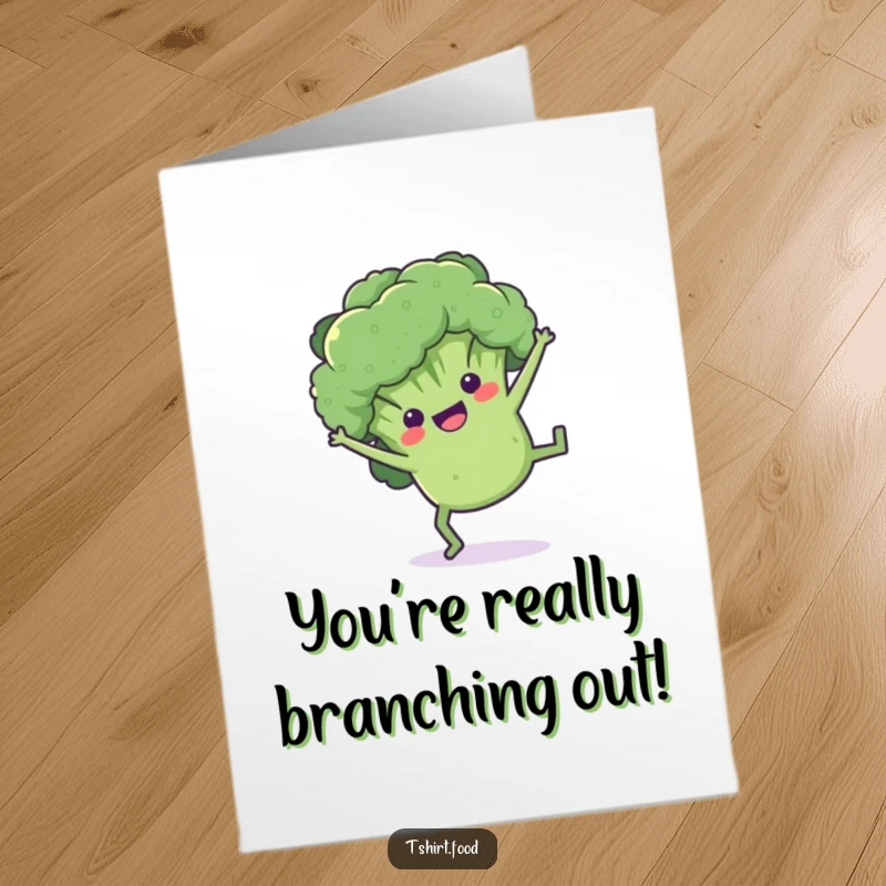 Funny Free Printable Congratulations Card: A happy broccoli floret doing a celebratory cartwheel, cheering on success.
