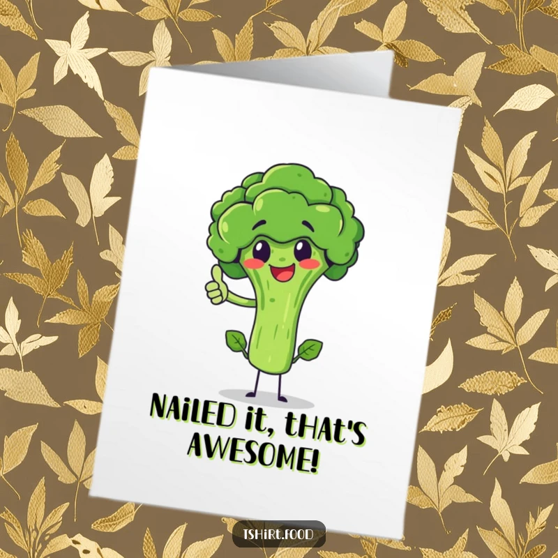 Free Printable Congratulations Card with a happy broccoli character giving a thumbs up, celebrating success.