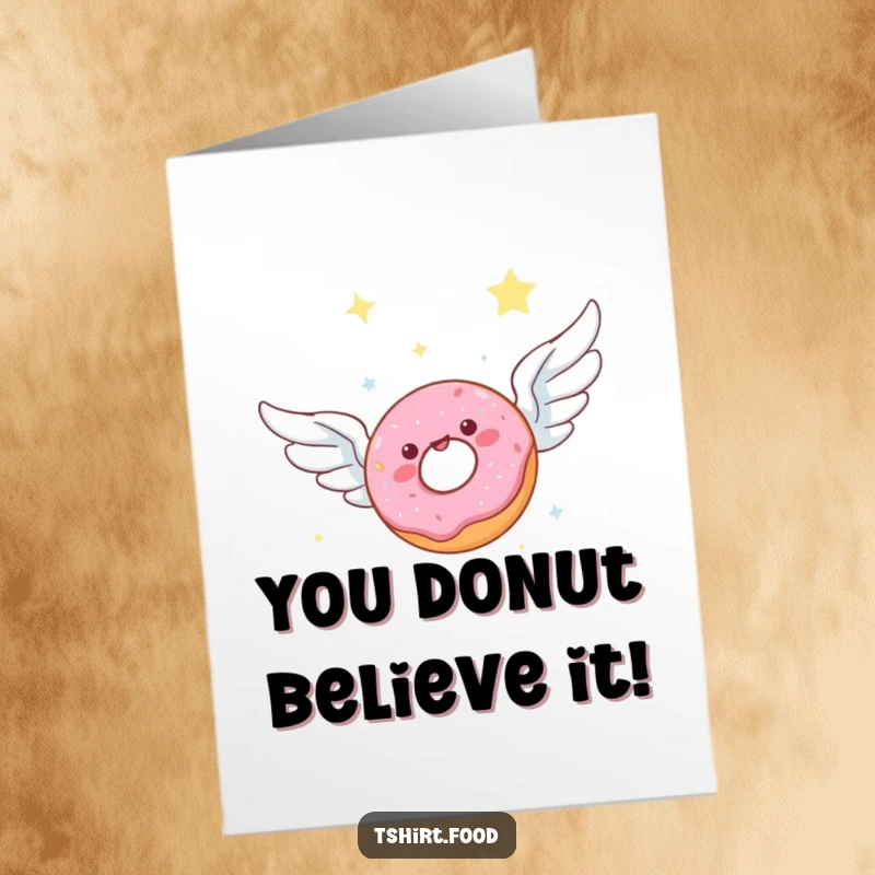 Funny Free Printable Congrats Card: A jubilant doughnut with wings flies gracefully through a starry sky, celebrating success.