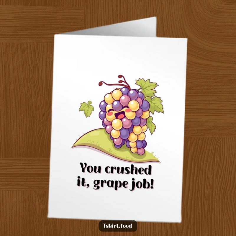 Funny Free Printable Congratulations Card: A bunch of grapes gleefully rolling downhill, celebrating a success.