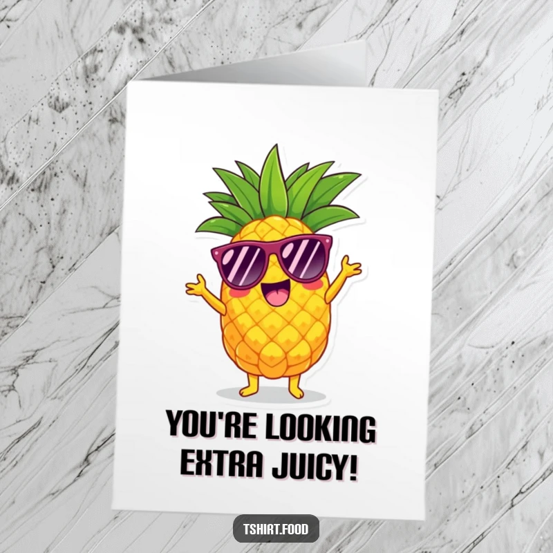 Funny Free Printable Congratulations Card: Cheerful pineapple in sunglasses doing a celebratory shimmy, perfect for any occasion.