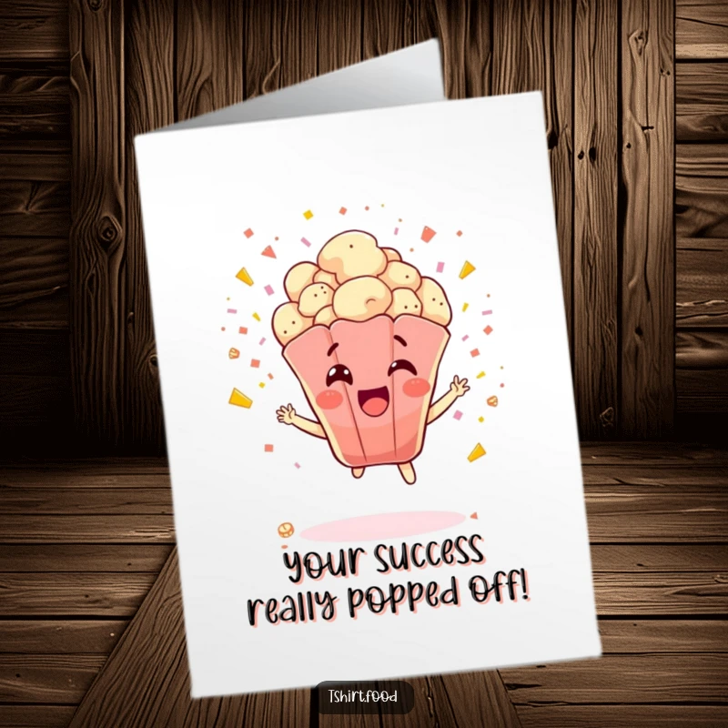 Funny Free Printable Congratulations Card: A delighted popcorn kernel explodes with glee and confetti to celebrate success.