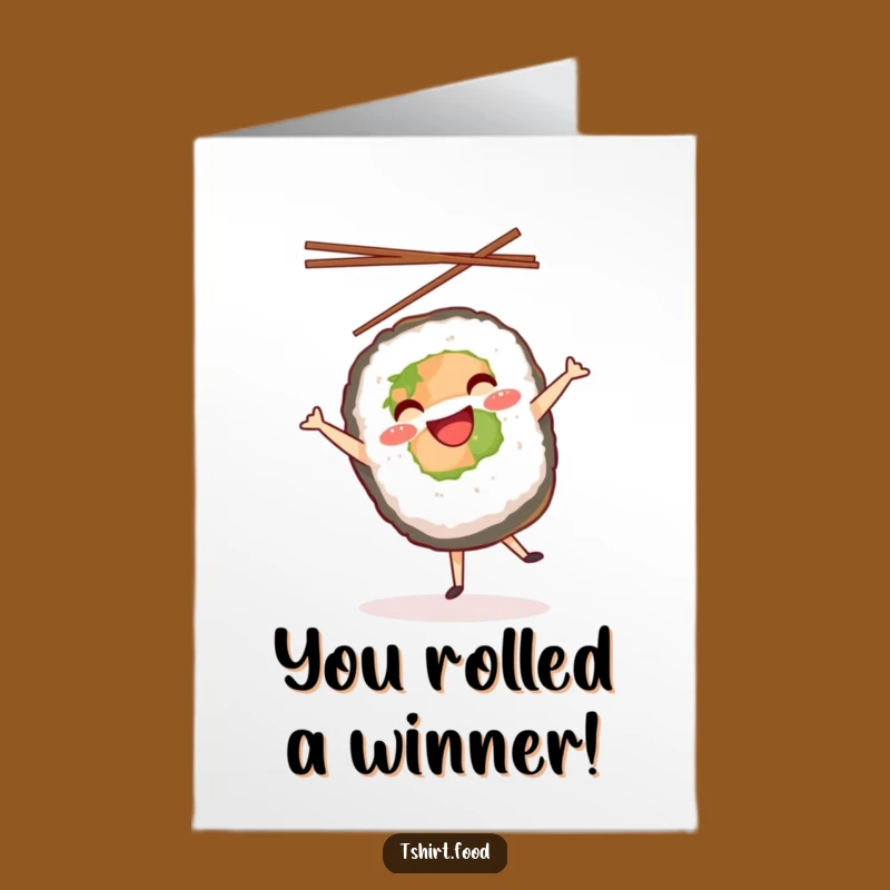 Free Printable Congrats Card: Sushi Cartwheel Celebration, Downloadable Success Humor