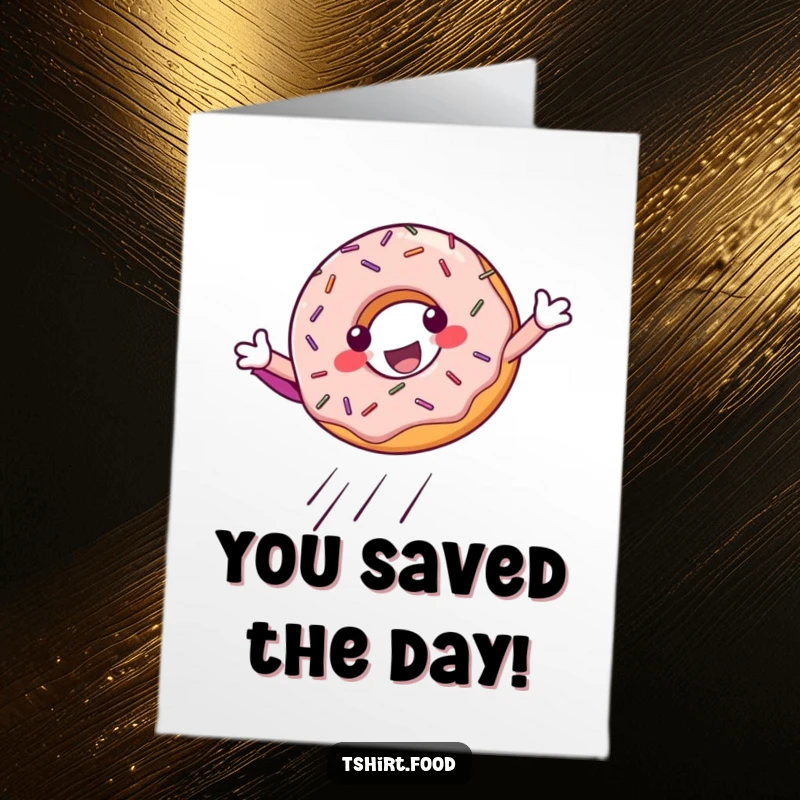 Funny Free Printable Congratulations Card: A sprinkle-covered donut strikes a heroic landing pose to celebrate your big win.