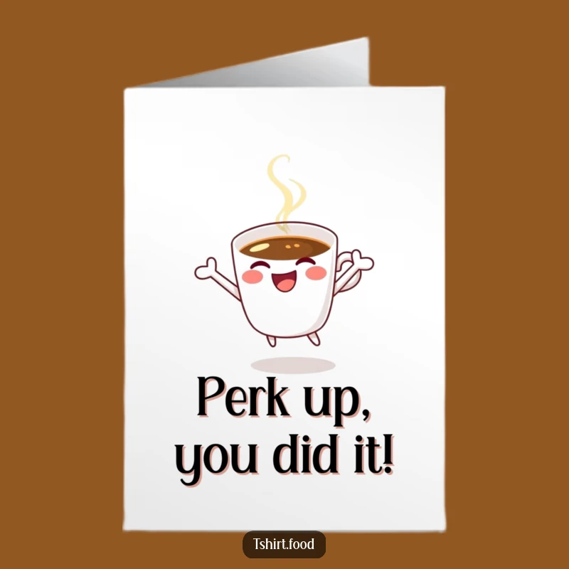 Free Printable Congrats Card: Coffee's Joyful Jump, Uplifting Downloadable for Celebrating Achievements