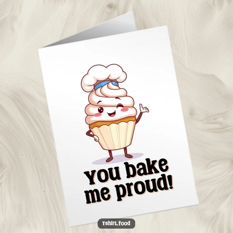 Funny Free Printable Congratulations Card: A proud cupcake wearing a chef hat poses humorously, a delightful downloadable gift.