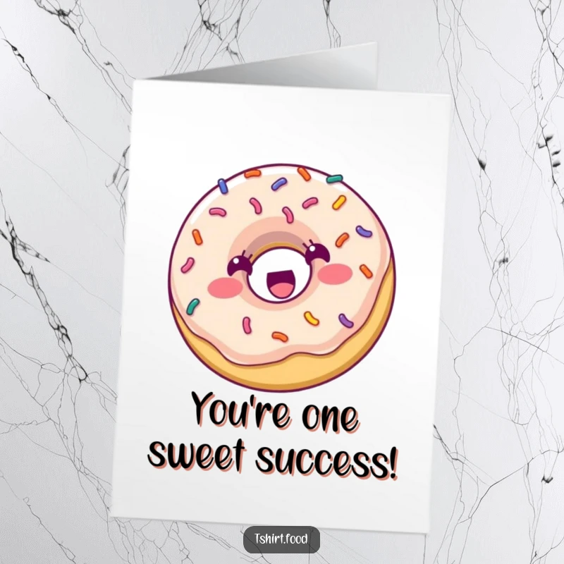 Funny Free Printable Congratulations Card: An excited donut with sprinkles bouncing high, celebrating a fantastic achievement.