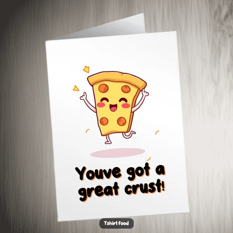 Funny Free Printable Congrats Card: A cheesy pizza slice character does a happy dance, celebrating a fantastic achievement.
