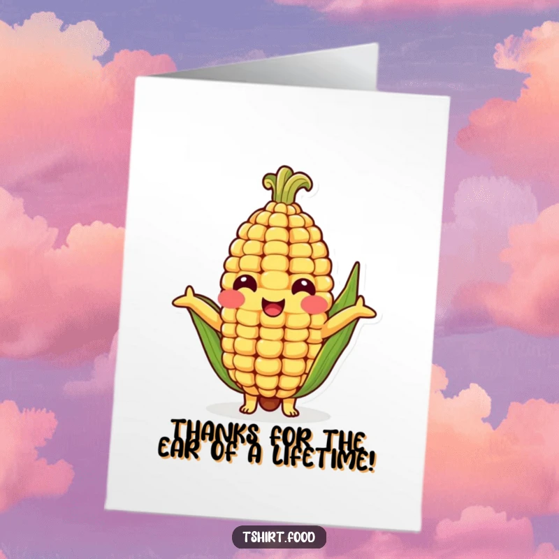 Funny Free Printable Thank You Card with a cheerful corn cob character, arms outstretched, ready to give a hug of thanks.