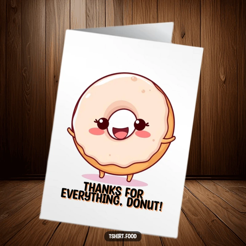 Free Printable Thank You Card: Happy donut character with a big smile bouncing a small ball, expressing sincere thanks.