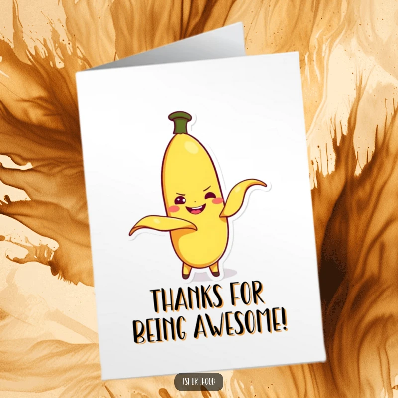 Funny Free Printable Thank You Card of a mischievous banana character peeling itself.