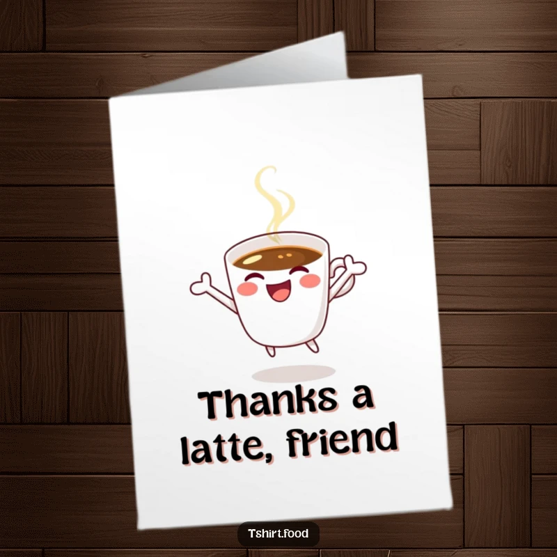 Funny Free Printable Thank You Card: A coffee cup winking and joyfully jumping, conveying thanks with a cheerful bounce.