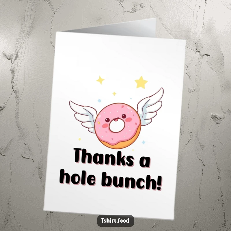 Funny Free Printable Thank You Card: A joyful doughnut with wings soars through the stars, sending a heartfelt thank you.