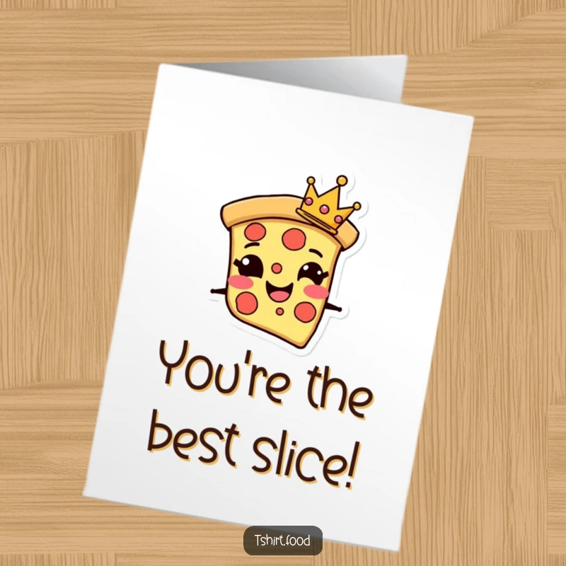 Funny Free Printable Thank You Card: A grinning pizza slice character wearing a tiny crown, conveying thankful appreciation with a smile.