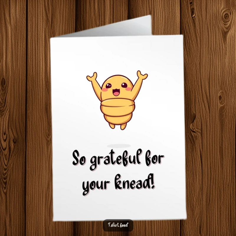 Funny Free Printable Thank You Card: A playful croissant in mid-air with surprised expression and raised arms.