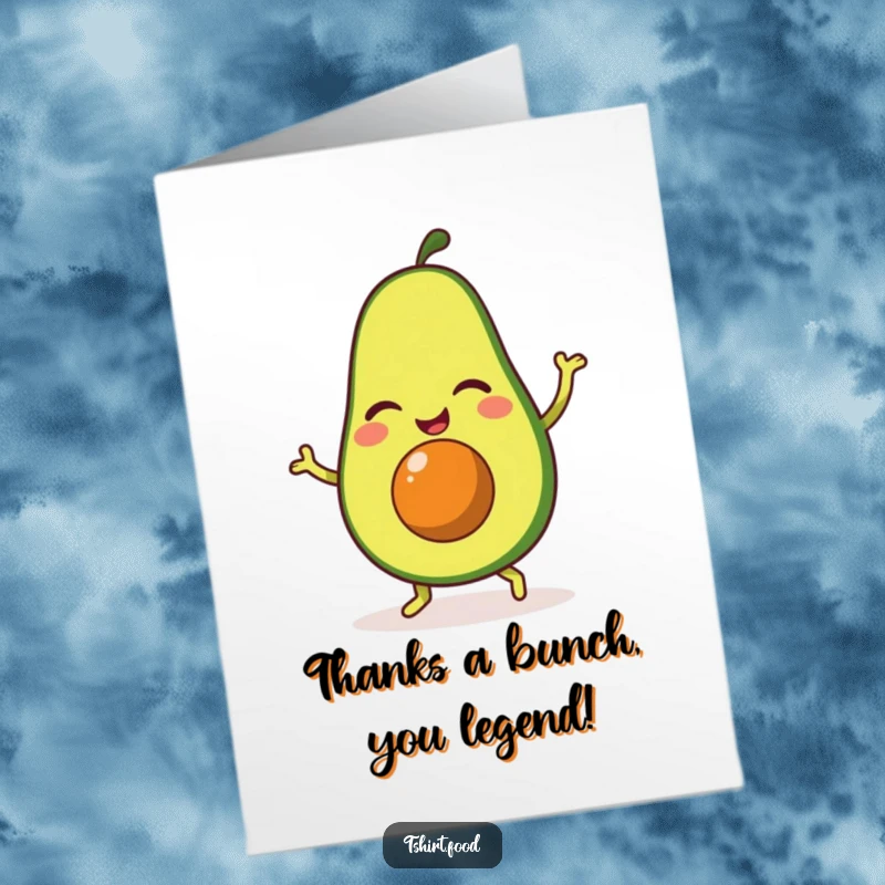 Funny Free Printable Thank You Card: A winking avocado shakes its stuff, expressing thanks with a cheerful jig.