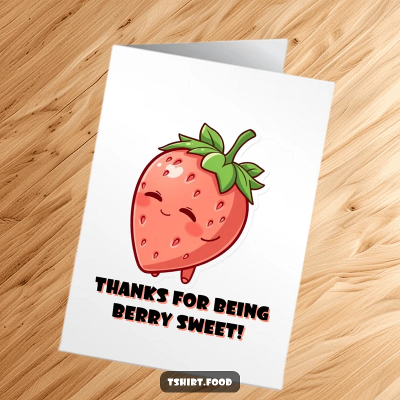 Funny Free Printable Thank You Card: A strawberry character tipping its hat and winking slyly, expressing gratitude playfully.