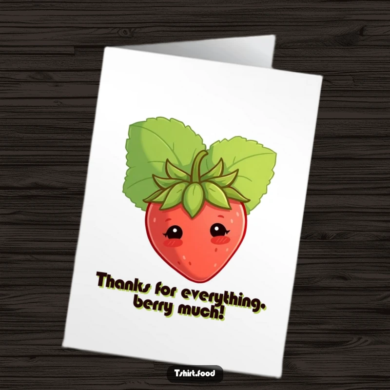 Free Printable Thank You Card: A shy strawberry peeking from a leaf, perfect for conveying sweet and humble thanks.
