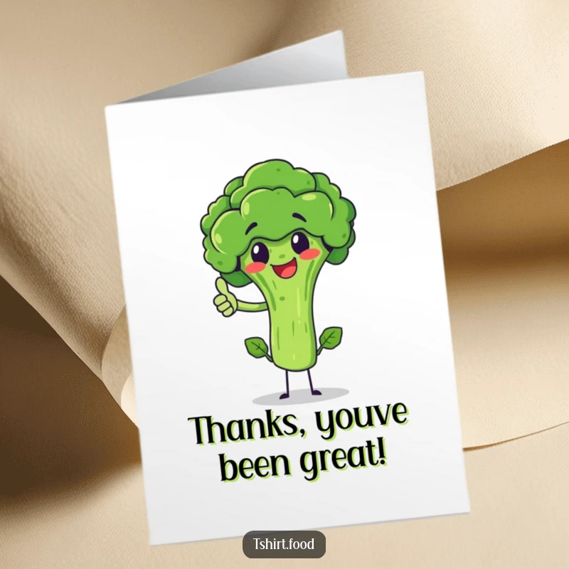 Funny Free Printable Thank You Card with a smiling broccoli giving a thumbs up, showing appreciation.