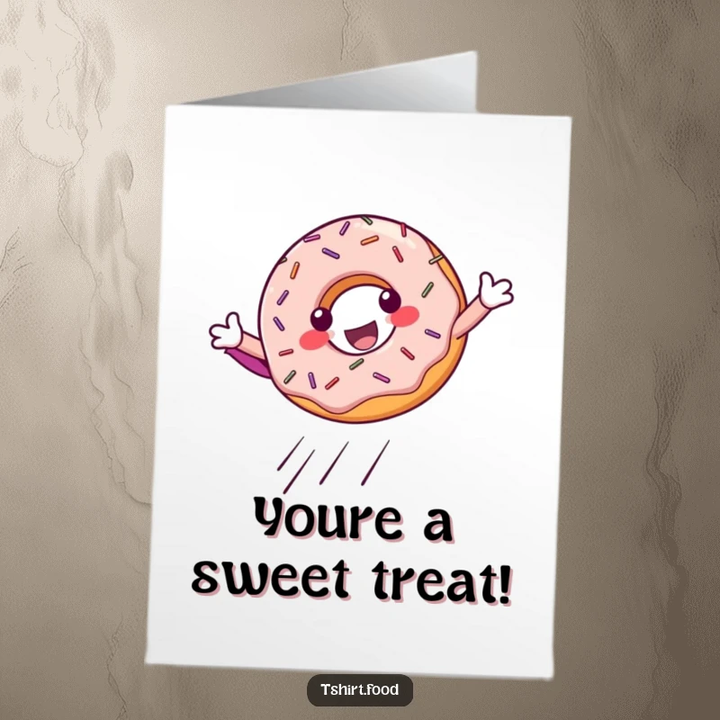 Funny Free Printable Thank You Card: A delightful donut lands heroically, expressing thanks with super-powered sweetness.