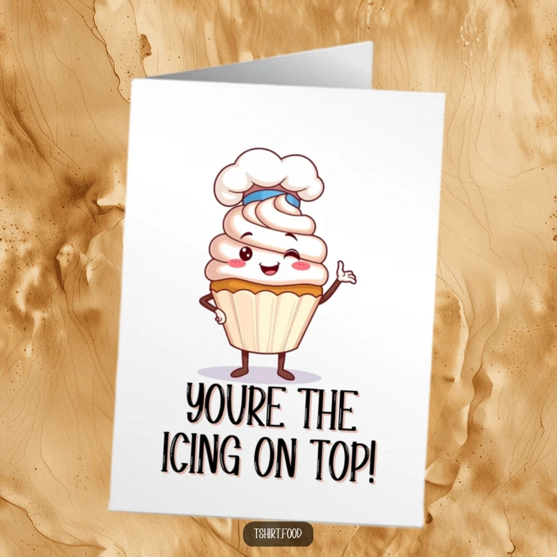 Funny Free Printable Thank You Card: A proud cupcake in a chef hat strikes a funny pose, a sweet downloadable art.