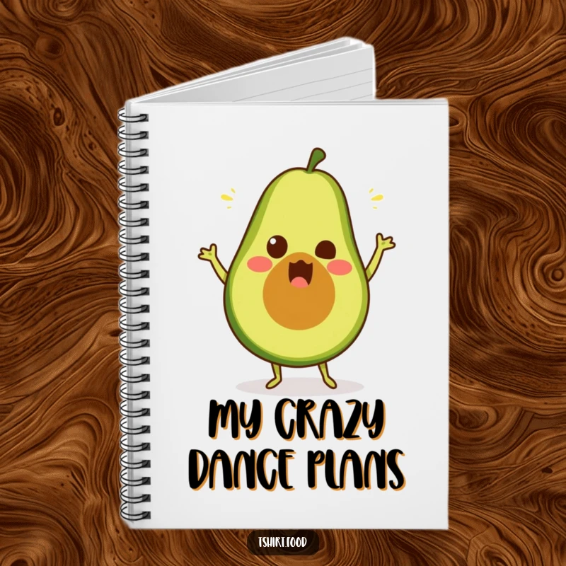 Funny avocado dance notebook with a surprised fruit doing a silly dance, perfect funny gift.