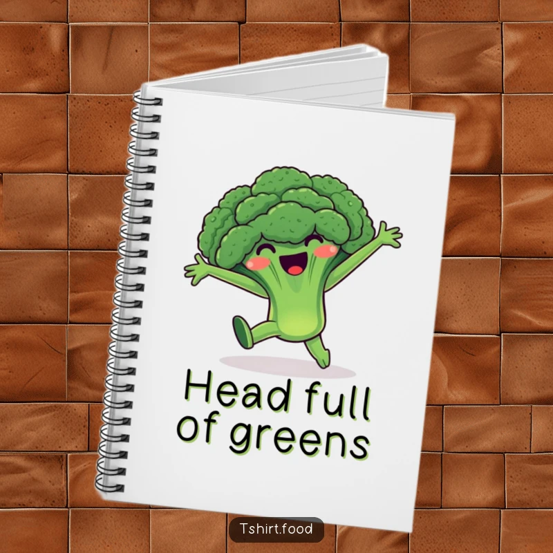 Funny Broccoli Notebook: A joyful broccoli character in a cartwheel pose with arms spread wide, inspiring active note-taking.