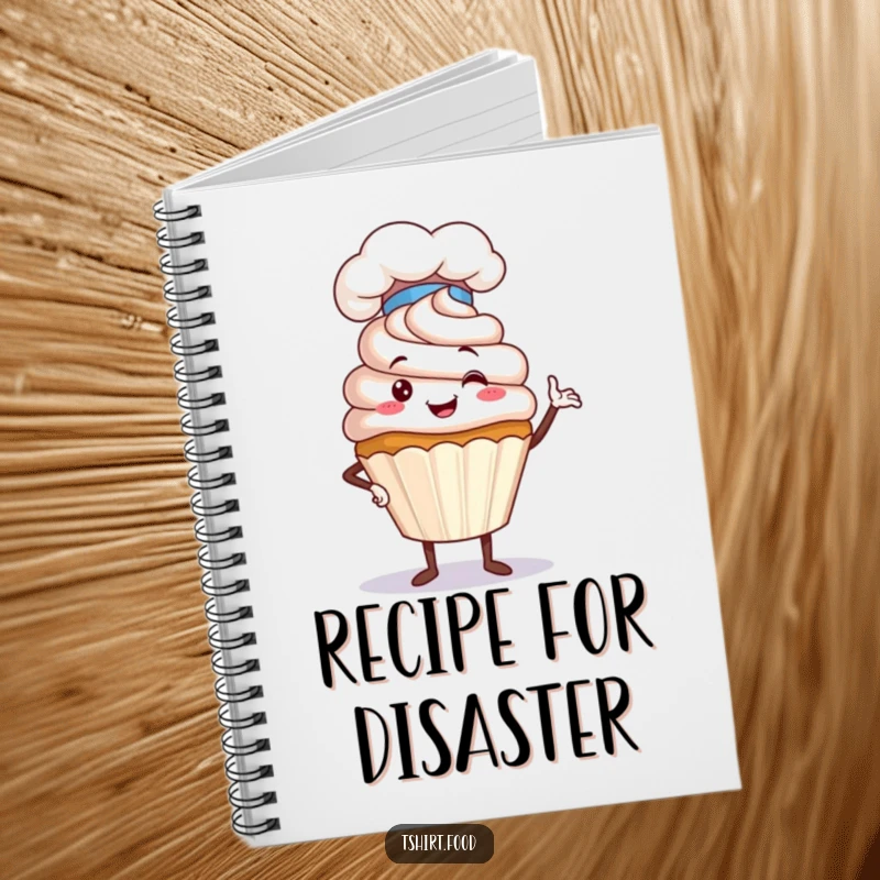 Funny Cupcake Chef Notebook with a proud cupcake character in a chef hat, ideal for jotting down recipes with a touch of culinary humor.