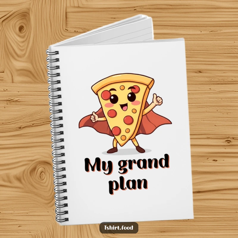 Funny Hero Pizza Slice Notebook: A proud pizza slice with a cape strikes a heroic pose on the cover of this notebook.