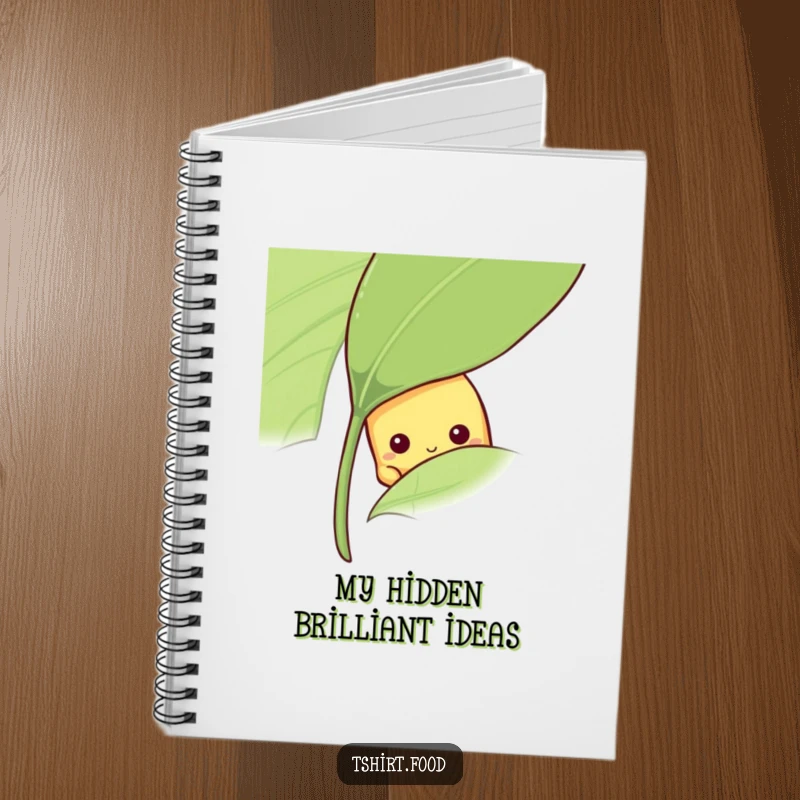 Funny shy banana notebook with a fruit peeking from behind a leaf, perfect funny gift.