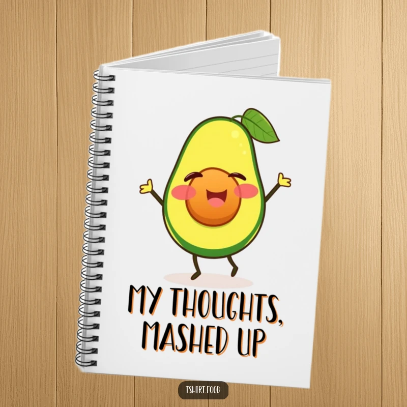 Funny winking avocado notebook doing a happy jig, ideal for journaling with food and dance humor. Ideal funny gift.