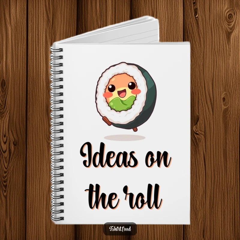 Funny Notebook: A cute sushi roll in mid-cartwheel, perfect for capturing notes with a side of playful humor.