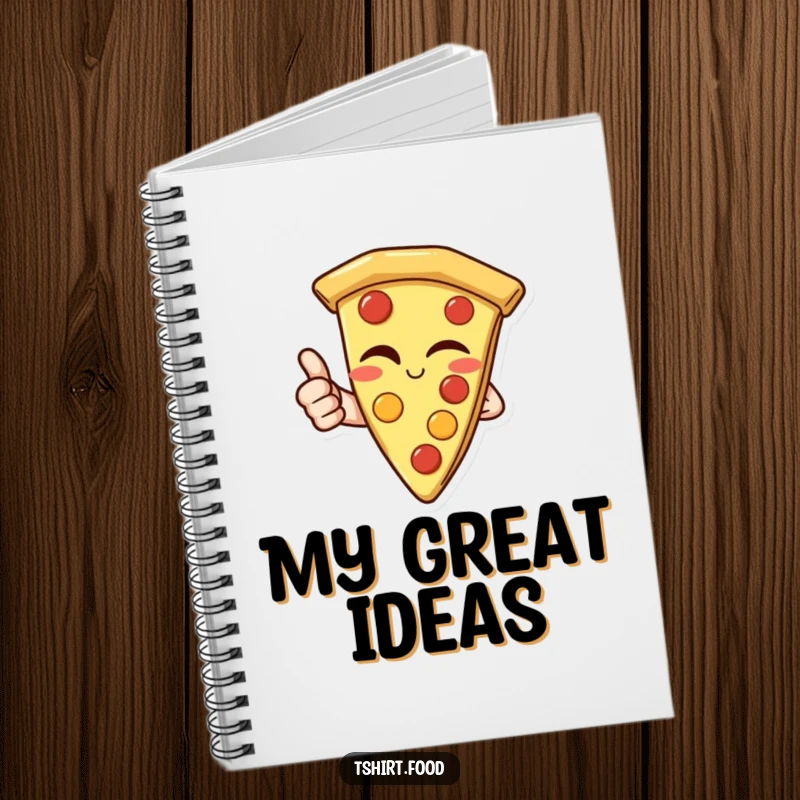 Funny Notebook: A cute pizza slice winking and giving a thumbs up, perfect for notes with a cheesy touch.