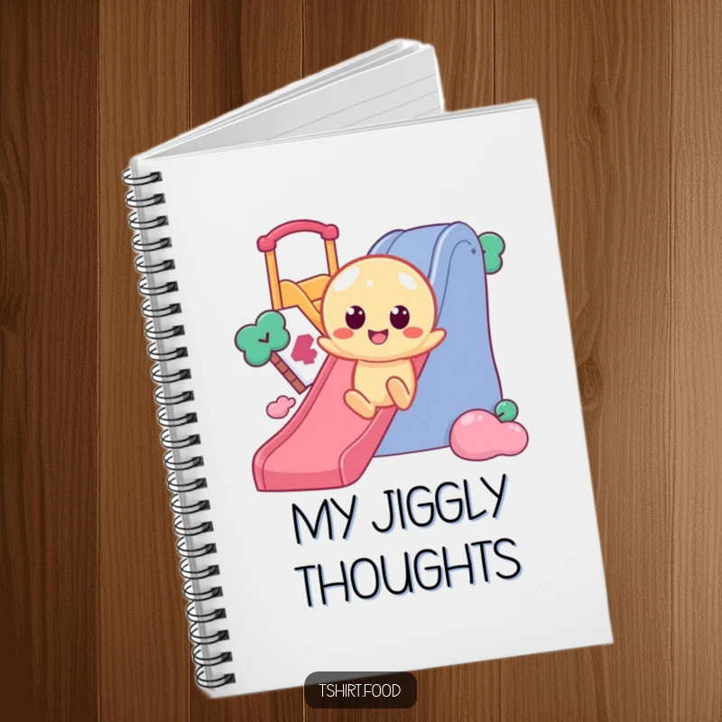 Funny Jelly Slide Notebook with a wobbly jelly character and round eyes, enthusiastically sliding down a slide, ideal for journaling.