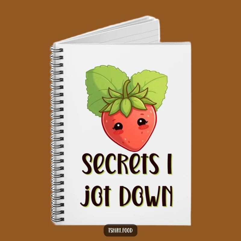 Funny Shy Strawberry Notebook Peeking Behind Leaf, Cute Journal for Notes