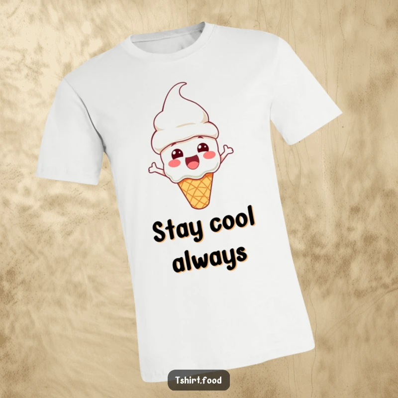 Funny T-Shirt with an excited ice cream cone character wearing a cone hat, radiating happiness and a love for dessert.