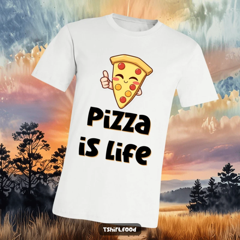 Funny T-Shirt: A happy slice of pizza winking playfully while giving a positive thumbs up gesture.