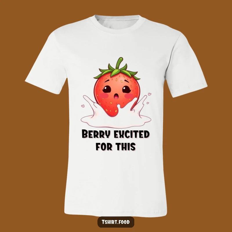 Funny Strawberry Milk T-Shirt: Blushing Surprise Tee - Hilarious Breakfast Style!