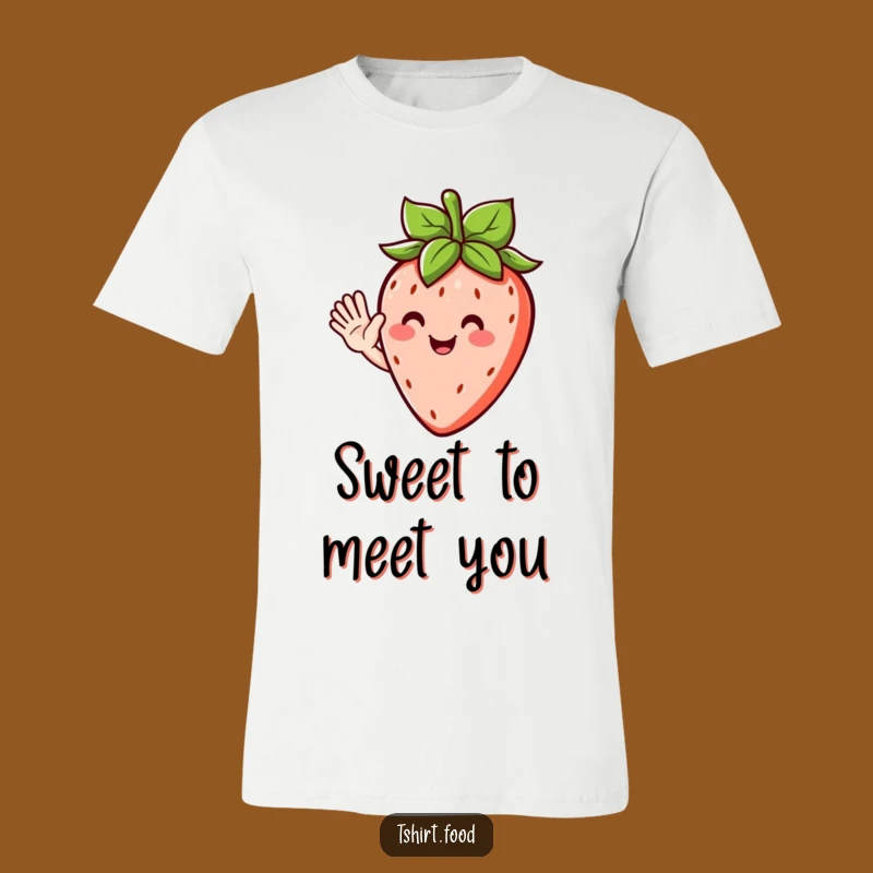 Funny Waving Strawberry T-Shirt - Happy Fruit Character Tee for Sunny Days