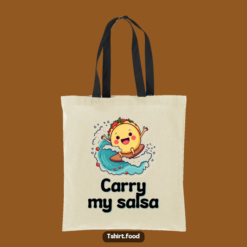 Funny Taco Salsa Surfer Tote Bag - Reusable & Joyful Mexican Food Bag